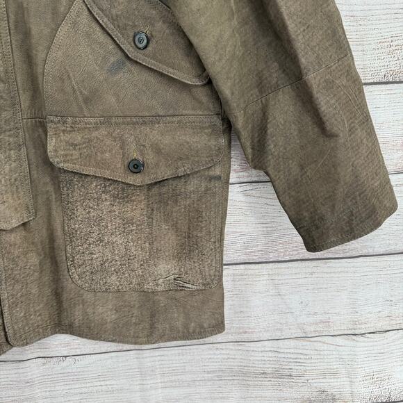 Vintage Echtes Leder Explorer Cargo Leather Jacket Mens XL Tan Gray Suede Collar - Picture 6 of 13